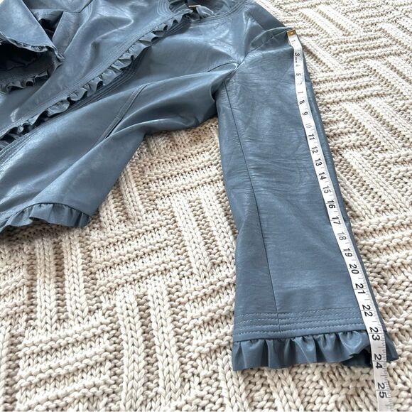 Hot In Hollywood Slate Faux Leather Ruffle Cottagecore Academia Jacket Blazer L - Picture 15 of 16